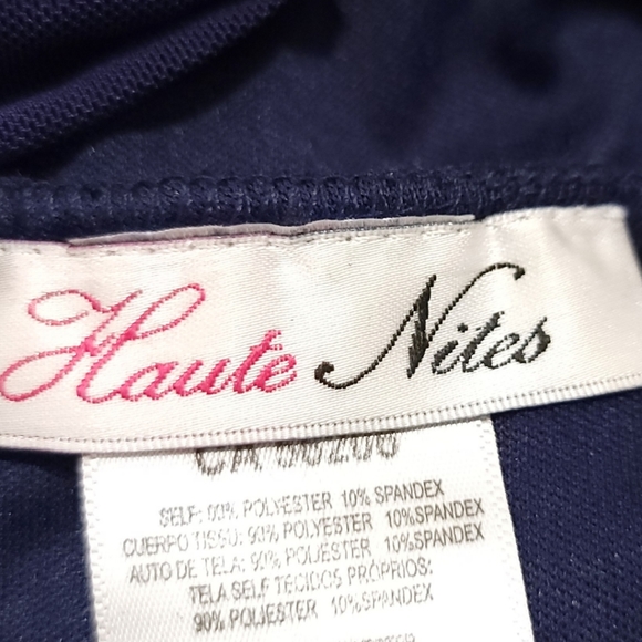 Haute Nights Ruched Mesh PeekABoo Back Sweetheart Neckline Gown Navy Blue Sz 13 - Picture 7 of 8